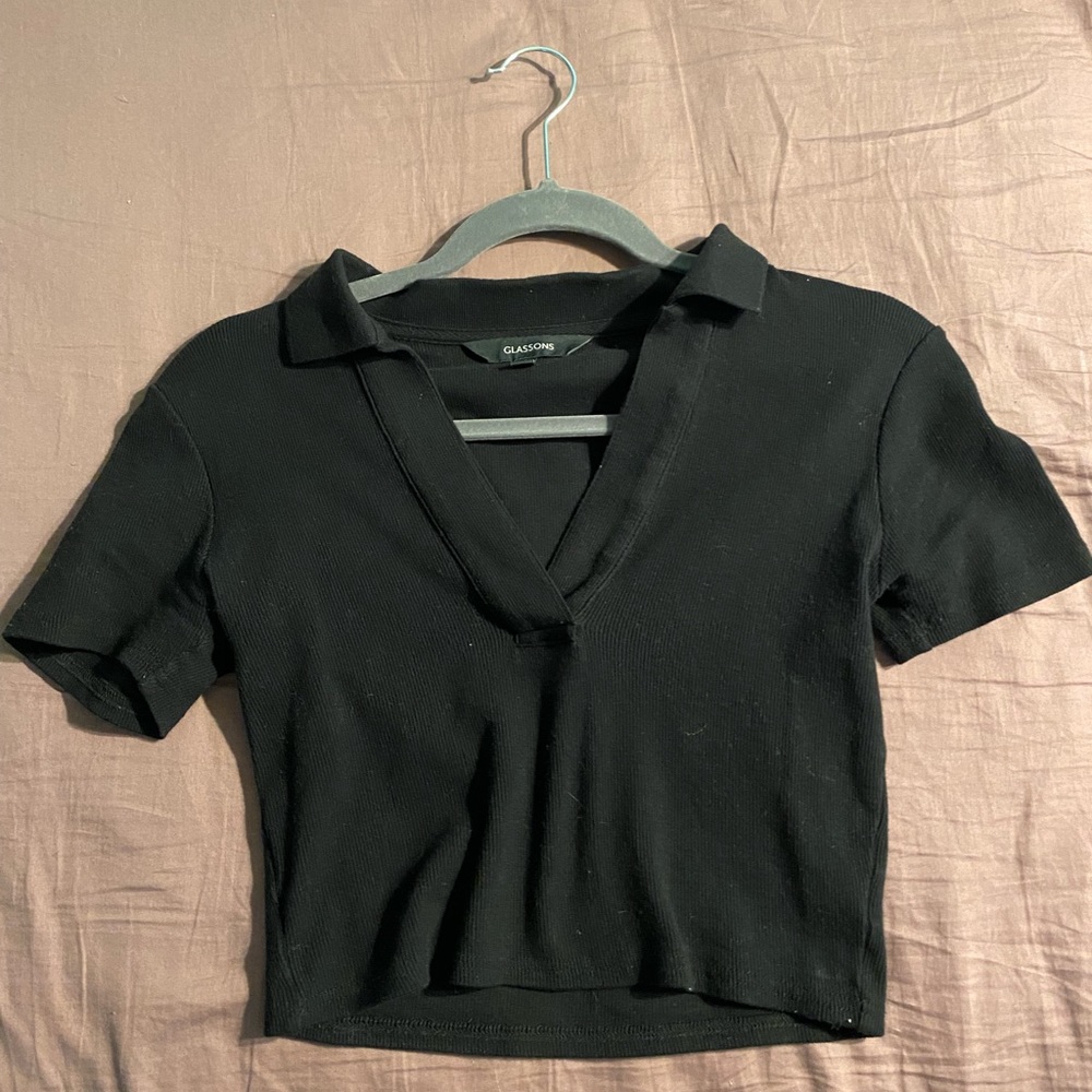 Glassons black ribbed collared top